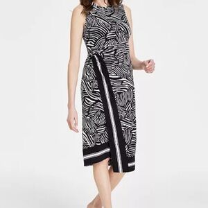 MK Zebra-Print Faux Wrap Midi Dress